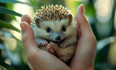 cute hedgehog in hand