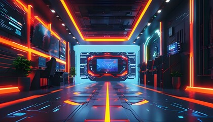 Wall Mural - Futuristic Cybersport Abstract Background for Technology Showcase and Gaming in the Metaverse