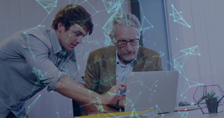 Poster - Image of network of connections over diverse business people in office