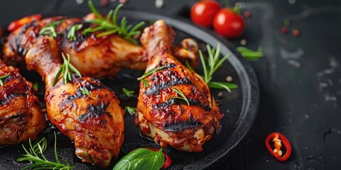 Canvas Print - Succulent Grilled Barbecue Chicken Leg Quarters