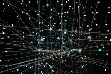 Aufkleber - A mesmerizing arrangement of tiny blue dots dances across a black canvas, interconnected by thin glowing lines that create a captivating starry effect, embodying minimalist art with a cosmic theme.