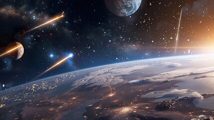 Wall Mural - View_from_space_to_the_planet_Earth_galaxies_stars