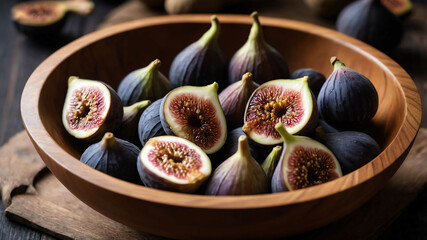 Wall Mural - Carved wooden bowl with figs background