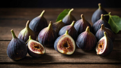 Wall Mural - Figs scattered on wood surface background