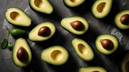 Wall Mural - Fresh avocado slices on stone background