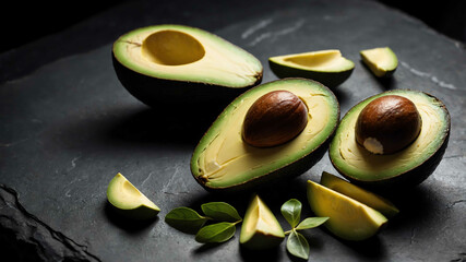 Wall Mural - Fresh avocado slices on stone background