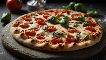 Margherita pizza on stone surface background