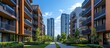 © U.D.I.N - Modern Apartment Complex with a Green Path. Generate Ai Image