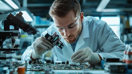 Scientist Performing Microscopic Analysis in Modern Laboratory