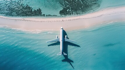 Canvas Print - Airplane Landing on a Tropical Island