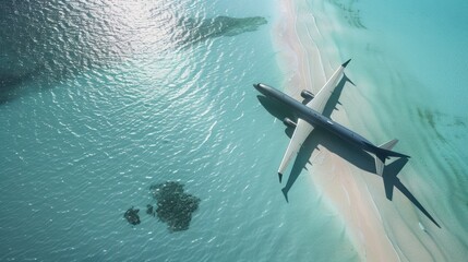 Canvas Print - Airplane landing on a beach