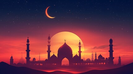 Canvas Print - Mosque Silhouette Under a Starry Sky