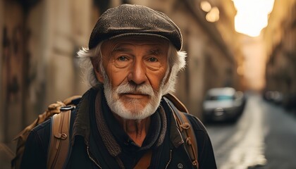 Wall Mural - Exploring the World: A Senior Male Traveler Embracing the Spirit of Solo Adventure in His Golden Years