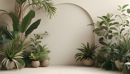 Wall Mural - Elegant beige-toned plant background ideal for sophisticated social media posts or serene wallpaper designs