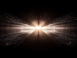 Poster - Silver dots and particles burst outwards with vibrant energy from the center, creating a high-contrast spectacle against a deep black backdrop, capturing a sense of movement and brilliance.