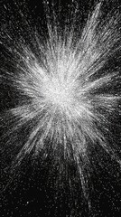 Poster - A mesmerizing arrangement of silver particles spirals outward in a vortex, radiating a metallic shimmer against a dark background, evoking a stunning cosmic energy burst.