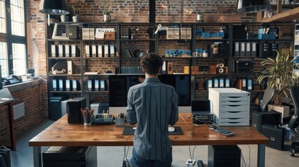 Wall Mural - Man working on computer in office