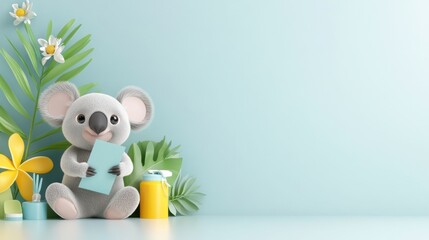 Adorable Koala Plush Toy Sitting Amid Tropical Foliage