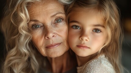 Close Up Portrait of Grandmother and Granddaughter