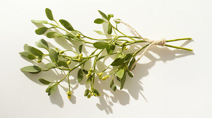 Wall Mural - a bunch of mistletoe tied with twine and accented with holly against an isolated white background