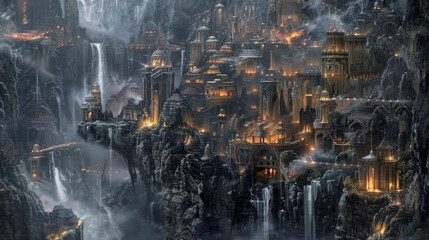 Canvas Print - Fantasy City in Mountains