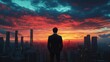 © Yevhen - Businessman in suit admiring sunset city skyline with skyscrapers   symbol of success