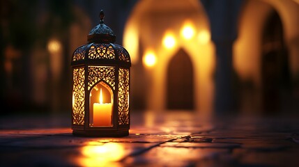 Poster - Ornate Lantern Illuminates a Courtyard