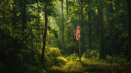 Canvas Print - American Flag in a Forest