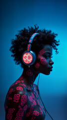 Wall Mural - flower music face fashion woman floral headphone