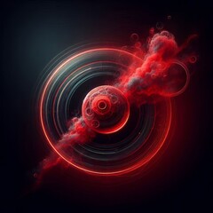 Wall Mural - 3d rendered illustration of red circle and a glowing red smoke in a vibrant dark plasma background