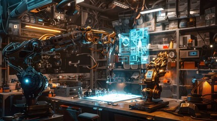 Canvas Print - Futuristic Workshop with Robotic Arms