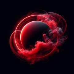Wall Mural - 3d rendered illustration of red circle and a glowing red smoke in a vibrant dark plasma background