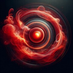 Wall Mural - 3d rendered illustration of red circle and a glowing red smoke in a vibrant dark plasma background
