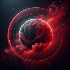 Wall Mural - 3d rendered illustration of red circle and a glowing red smoke in a vibrant dark plasma background