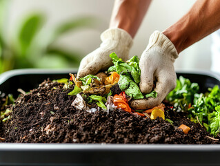 Wall Mural - Hands Adding Compost to Compost Bin.