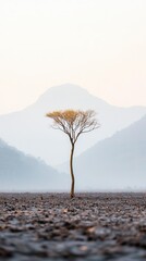 Canvas Print - Single Tree in a Foggy Landscape.