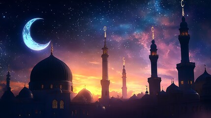 Canvas Print - Mosque Silhouette Under a Starry Night Sky