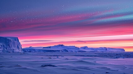 Canvas Print - Pink and Blue Sky over Antarctic Icebergs