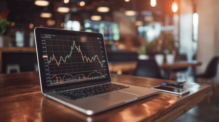 Poster - online trading business data statistics displayed on laptop screen on the table in modern office