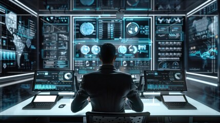 Canvas Print - Cybersecurity Specialist in Control Room