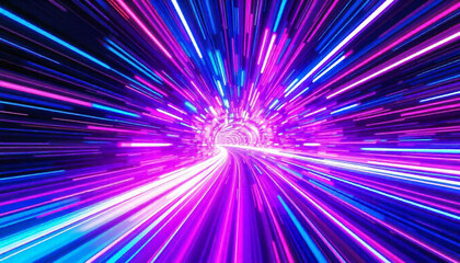 Abstract Tunnel of Bright Neon Lights in Blue, Pink, and White