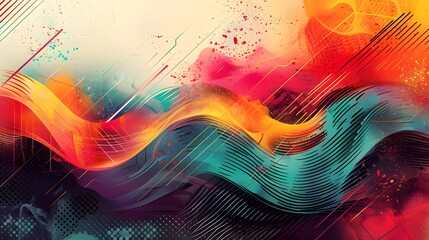 Poster - Abstract colorful background with wave and grunge elements. 3d rendering - Generated AI