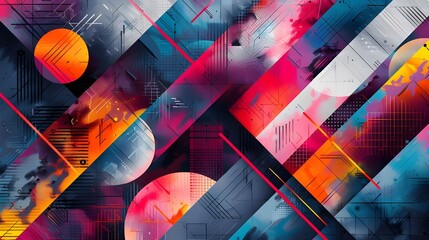 Poster - abstract colorful background with geometric elements and shapes, grunge texture - Generated AI