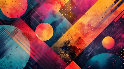 Poster - abstract colorful background with geometric elements and shapes, grunge texture - Generated AI
