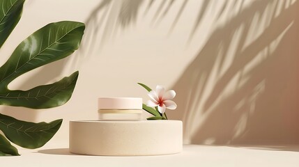 Canvas Print - Product Mockup: A Luxurious Cream in a Tropical Setting