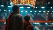 © Francheska - dad and son watching a game on a basketball court generative ai