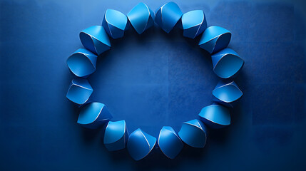 Poster - Abstract blue shapes form a circle on a blue background, creating a modern and minimalist design.