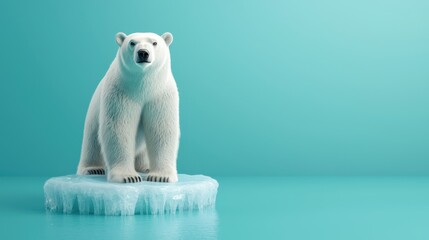 conceptual 3d illustration of melting ice caps with a polar bear standing on a small ice floe