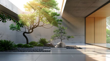 Canvas Print - Modern Minimalist Zen Garden Courtyard