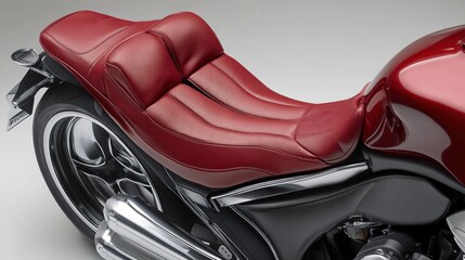 Close-up of a Red Motorcycle Seat with Chrome Details